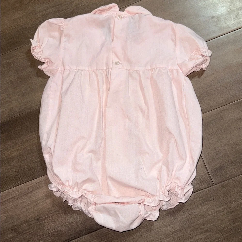 VTG Baby Crest Pink Smocked Bunny Easter Bubble Romper SZ 6/9M